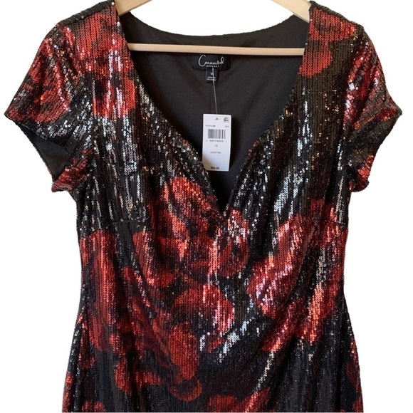 Connected Apparel Black and Red Sequin Midi Dress - Picture 5 of 11